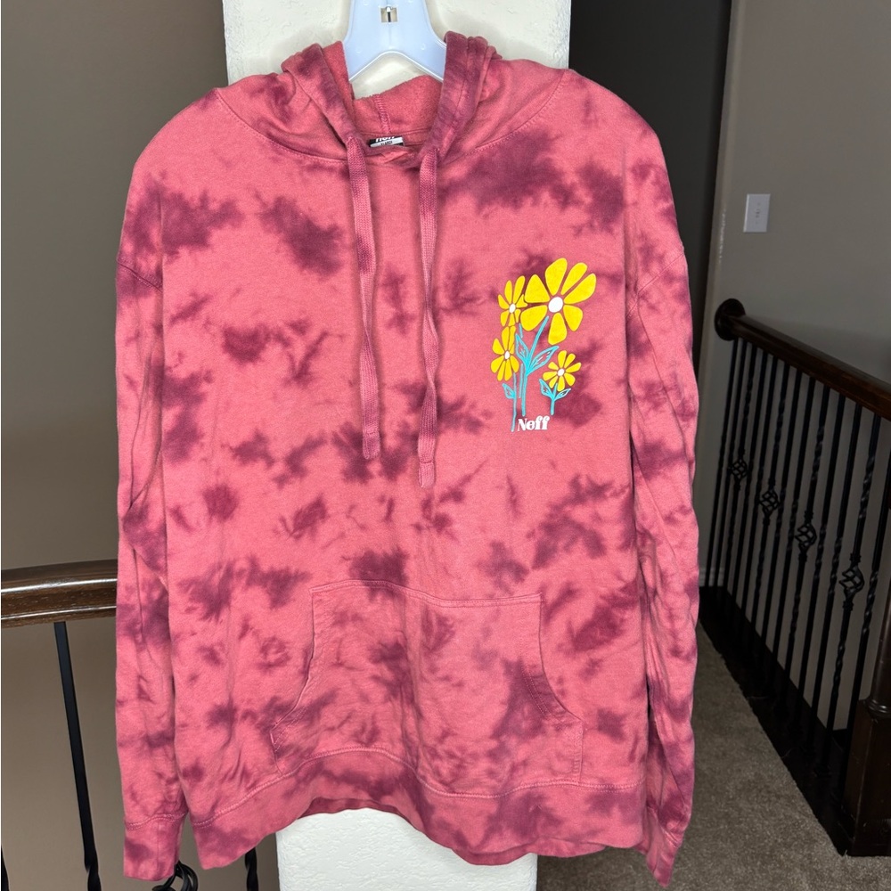 Neff Pink and Yellow Flower Tie-Dye Hoodie Size XL Colorful Trendy Spring Fall